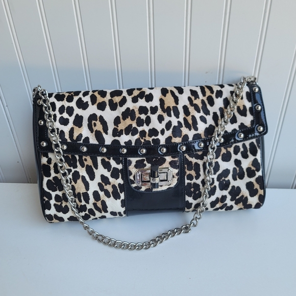 White House Black Market Leopard Cheetah Calf Hair Leather Shoulder Clutch Bag - Picture 3 of 12